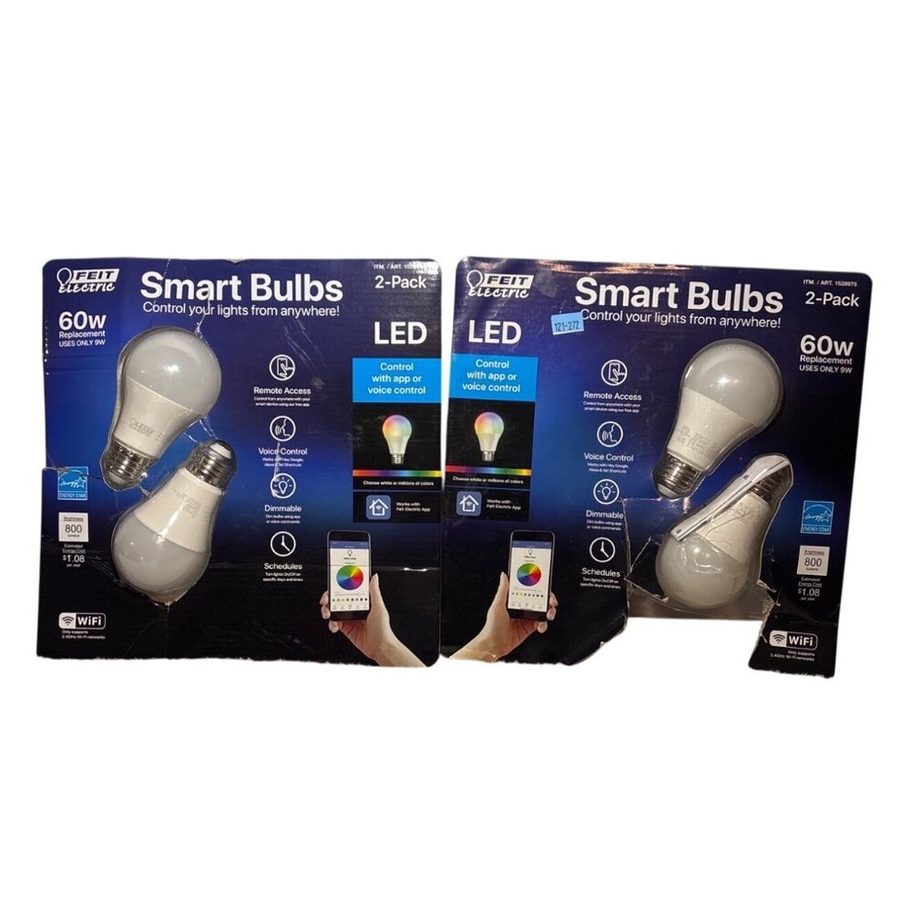 Feit Electric Smart Bulbs LED 60W Replacement 2-Pack WiFi Voice & App Control Di